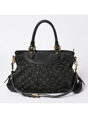 Louis Vuitton Neo Cabby MM Handbag Monogram Denim Black 2-Way Gold